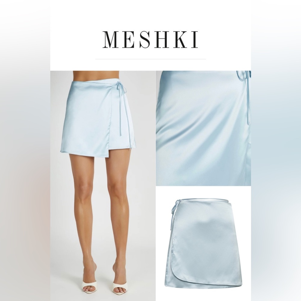 MESHKI | ELAINE Satin Mini Skirt |  Arctic Blue | M